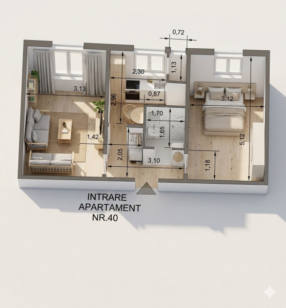 Apartament 2 camere de închiriat Aviatiei – bloc boutique 2022, terasă 16 mp