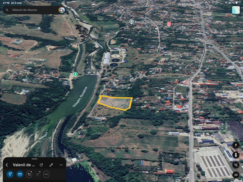 Teren intravilan  Vălenii de Munte – 9.123 mp | Deschidere 45 ml | Lângă râul Te