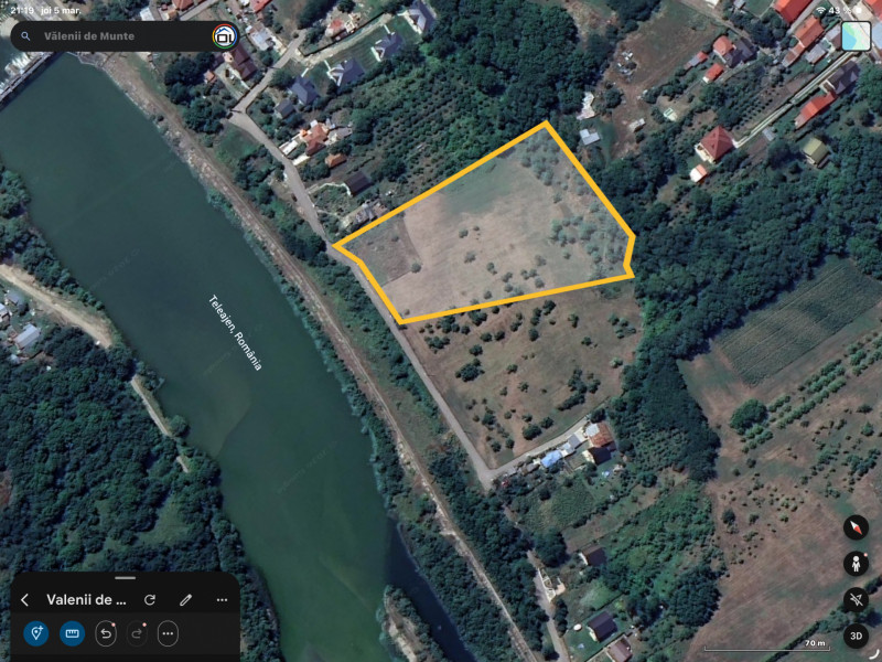 Teren intravilan  Vălenii de Munte – 9.123 mp | Deschidere 45 ml | Lângă râul Te