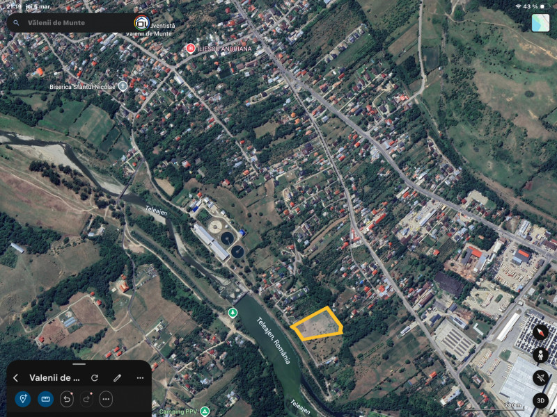 Teren intravilan Vălenii de Munte – 9.123 mp | Deschidere 45 ml | Lângă râu